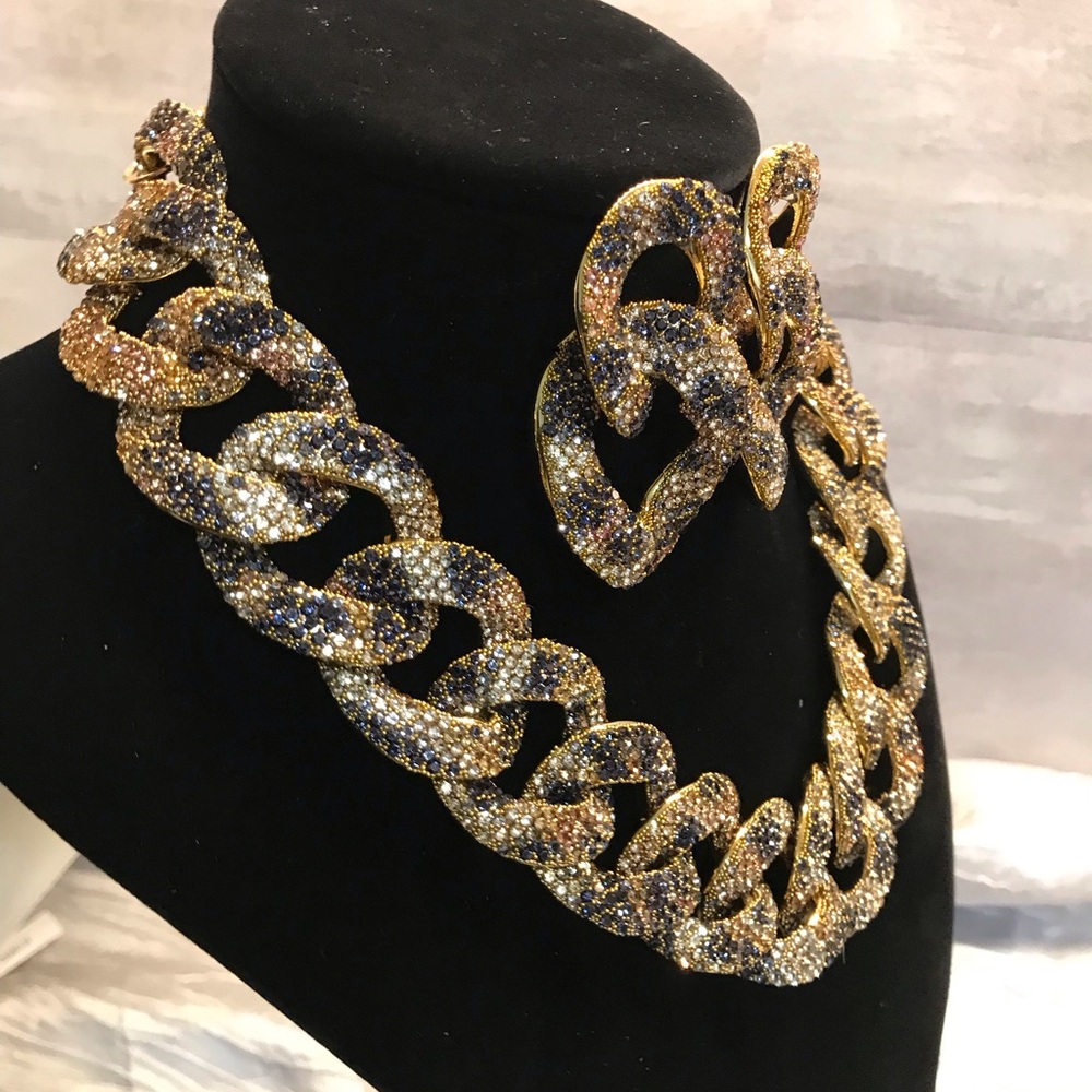 Gold and Black Statement Necklace and Earring Set - Picture 11 of 16